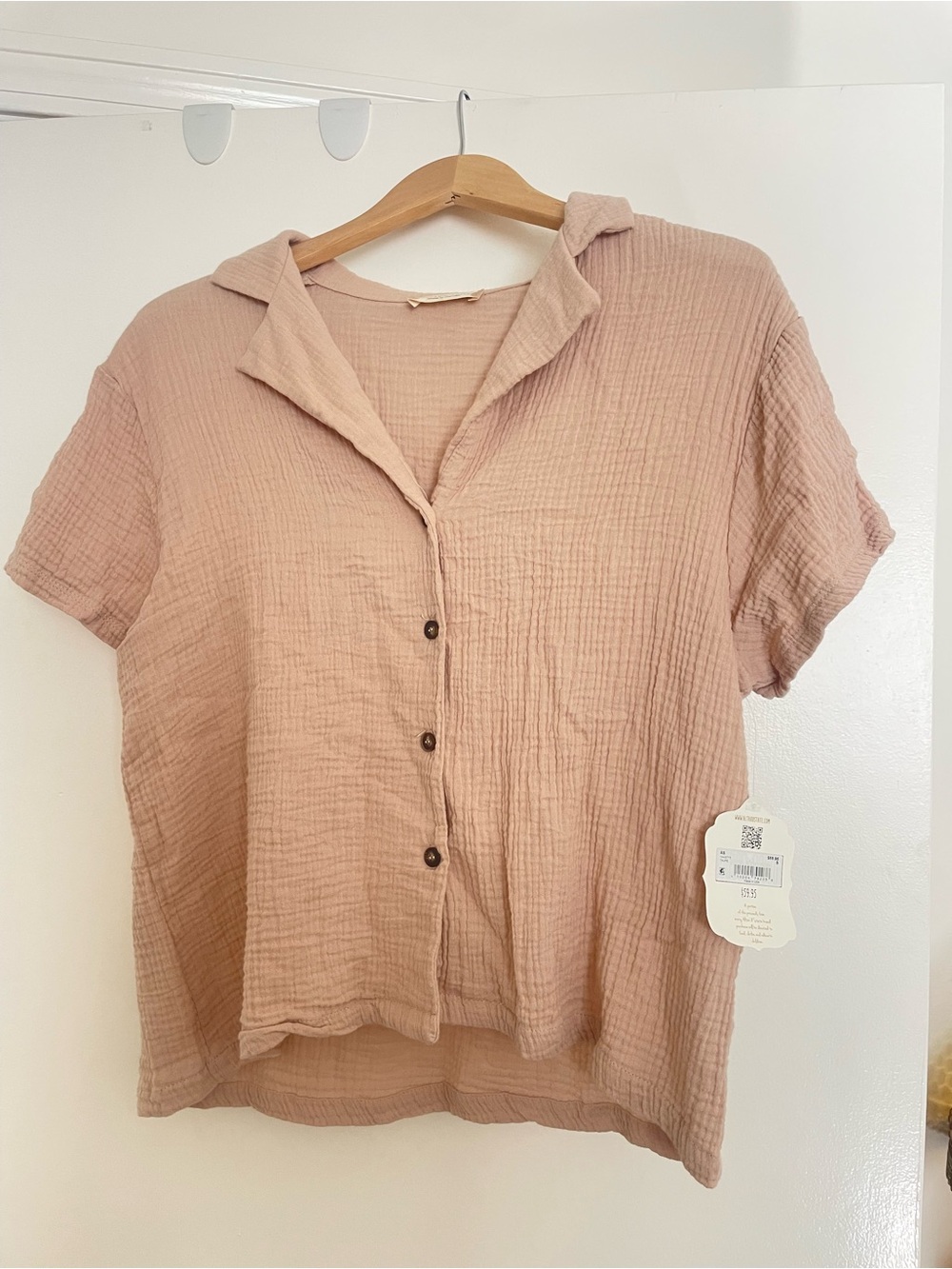 BNWT Cotton Gauze- Altar’d state Button-Front Shirt - Tan